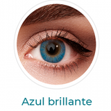 Lentes de contacto de color azul brillante con aumento, cosméticos de colores, Air optix colors formulados con aumento para corregir miopía o hipermetroía. Óptica Online Optisalud.