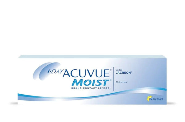 Lentes de Contacto deschables diarios esférico 1-Day Acuvue moist with Lacreon con filtro 100% UV para miopía e hipermetropía. Óptica Online Optisalud.
