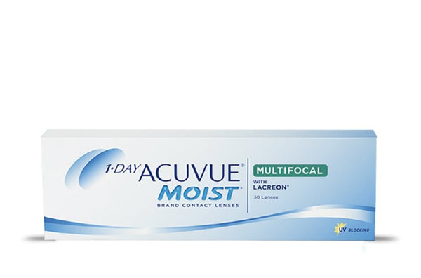 Lentes de Contacto deschables diarios multifocales 1-Day Acuvue moist with Lacreon con filtro 100% UV para presbicia. Óptica Online Optisalud.