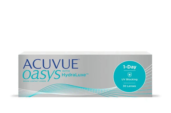 Lentes de Contacto desechable diario Acuvue oasys 1-day esféricos con Hydraluxe y filtro 100% UV para miopía e hipermetropía. Óptica Online Optisalud.