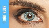 Lunare light blue lentes de contacto color azul brillante cosméticos formulados con aumento de colores sin receta, lentillas de colores Lunare colors neutros. Óptica Online Optisalud.